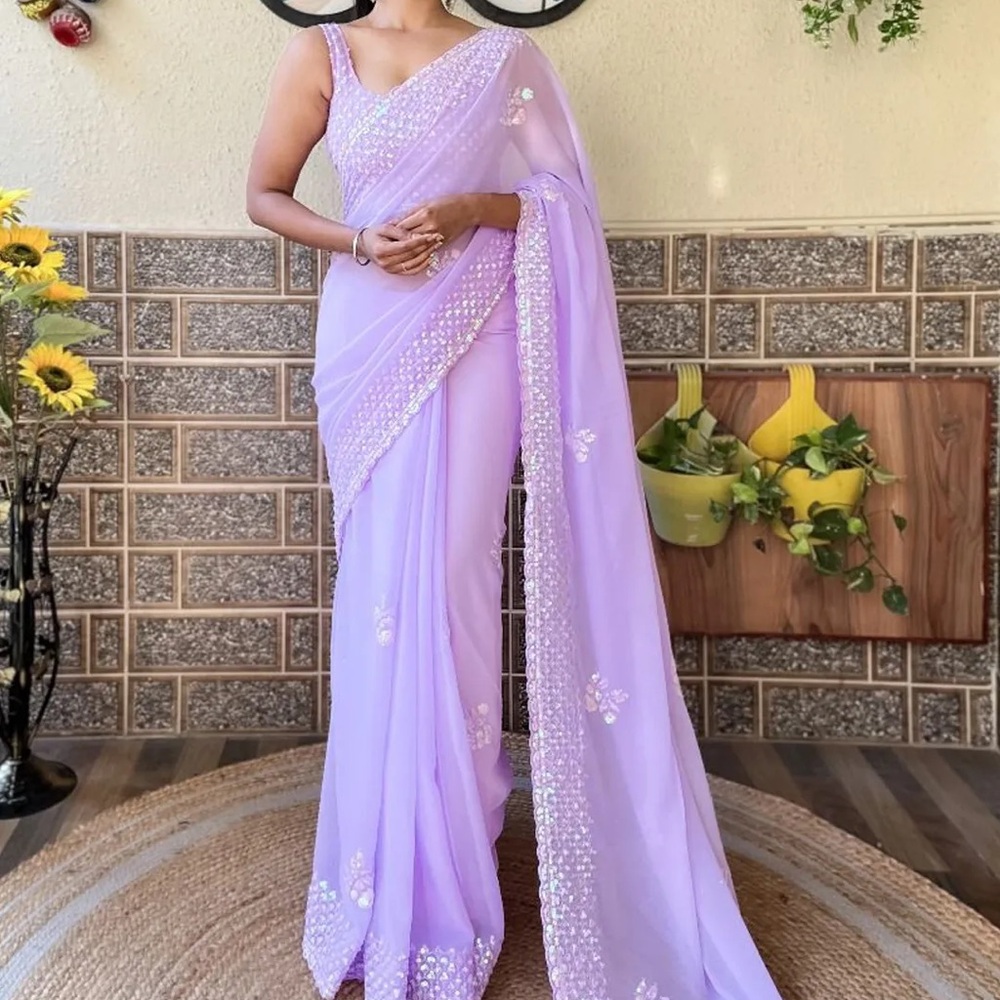 Lavender Saree with Sequined Embellishments
